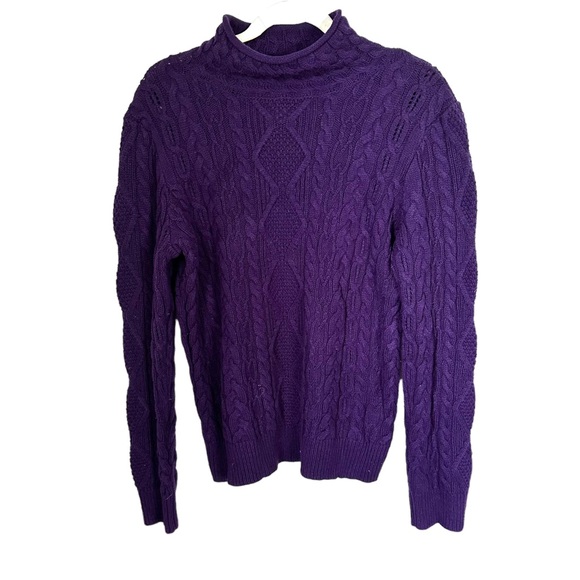 LRL Ralph Lauren Jeans Womens Sz L Purple Cable Knit Pullover Rollneck Sweater - Picture 1 of 6
